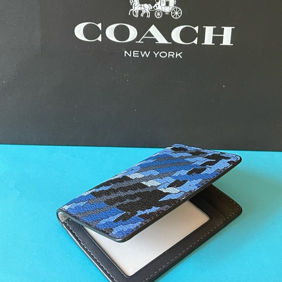 NWT Coach Id Wallet With Plaid Print Gunmetal/Denim Multi - Picture 4 of 7